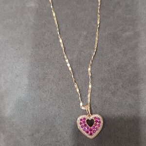 Gold Heart Pendant Necklace with Pink Accents